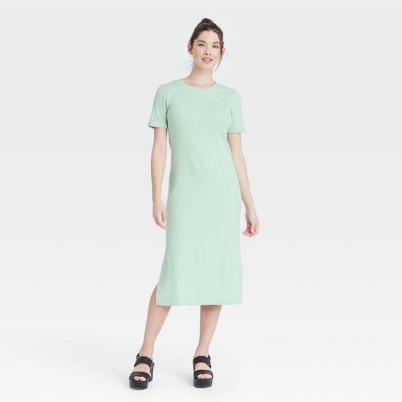 A New Day Short Sleeve Rib Knit T-Shirt Dress 2X Plus Mint - Picture 1 of 8